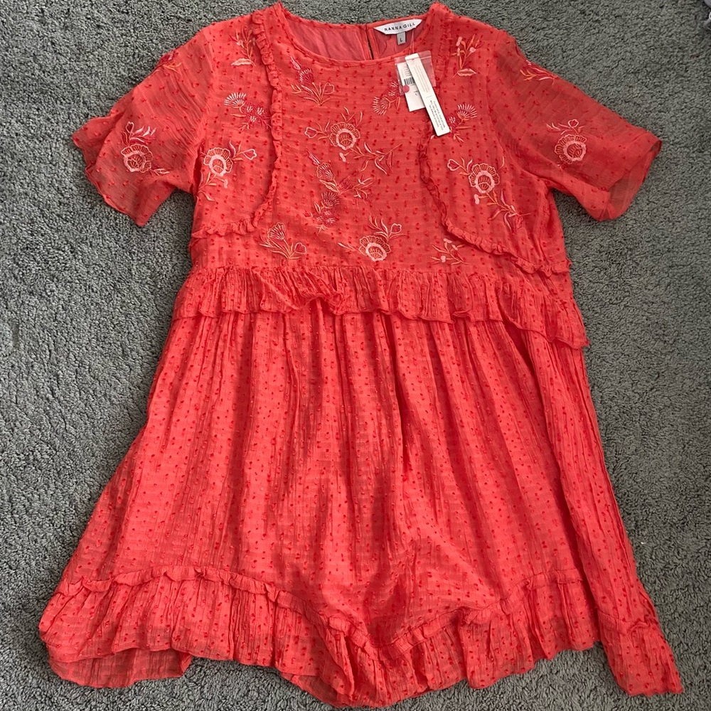 Ranna Gill Anthropologie Orange Embroidered Tunic